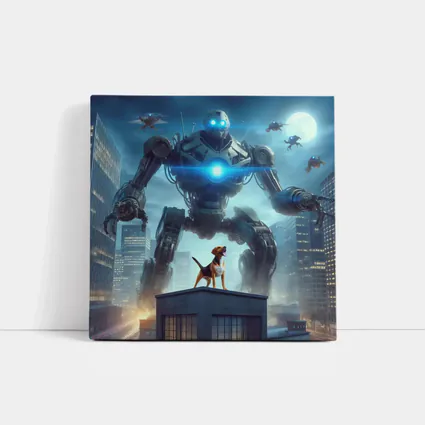Giant Robot Dog City Night Skyline