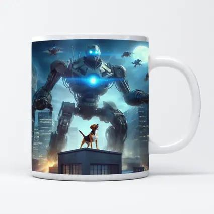 Giant Robot Dog City Night Skyline