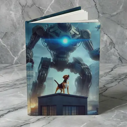 Giant Robot Dog City Night Skyline