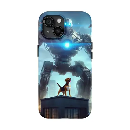 Giant Robot Dog City Night Skyline