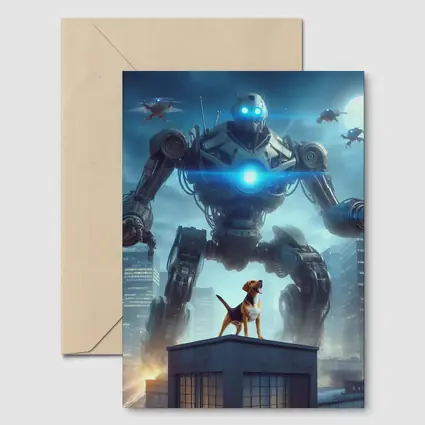 Giant Robot Dog City Night Skyline