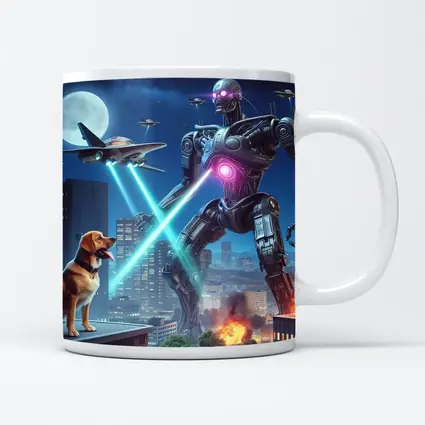 Giant Robot Dog City Night Attack