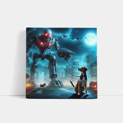 Giant Robot Walking Dog Futuristic City