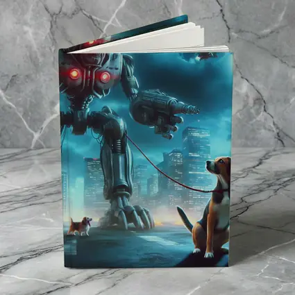 Giant Robot Walking Dog Futuristic City
