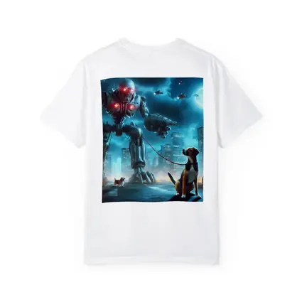 Giant Robot Walking Dog Futuristic City