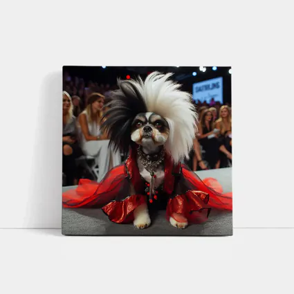 Shih Tzu Dog Red Dress Fashion Runway
