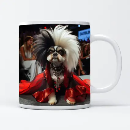 Shih Tzu Dog Red Dress Fashion Runway