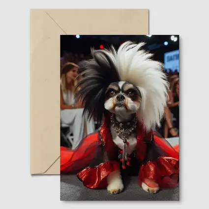 Shih Tzu Dog Red Dress Fashion Runway