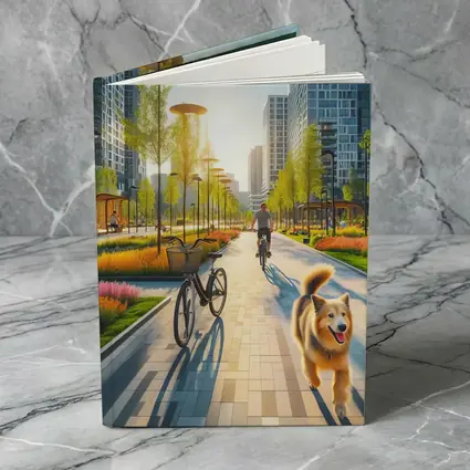 Happy Dog Running Urban Park Cycling Path