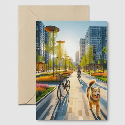 Happy Dog Running Urban Park Cycling Path