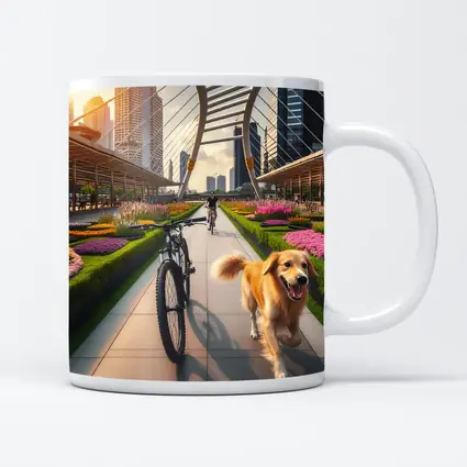 Golden Retriever Running Urban Park Cityscape