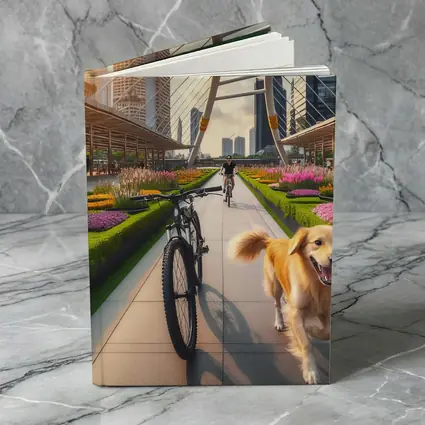 Golden Retriever Running Urban Park Cityscape