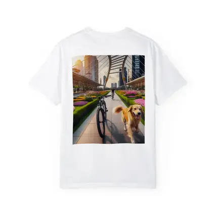 Golden Retriever Running Urban Park Cityscape
