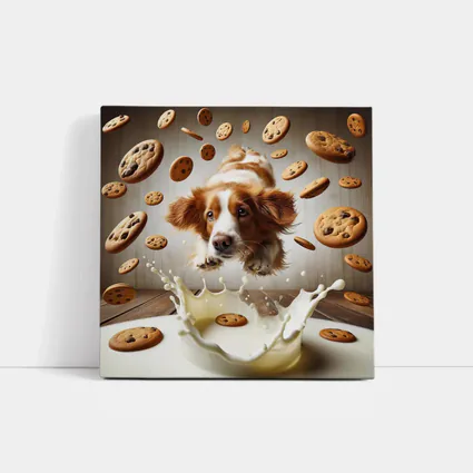 Spaniel Dog Diving Into Milk Cookies