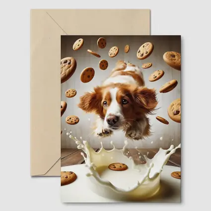 Spaniel Dog Diving Into Milk Cookies