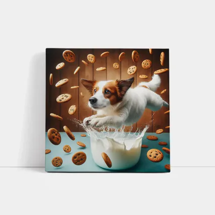 Jack Russell Terrier Jumping Into Milk Cookies
