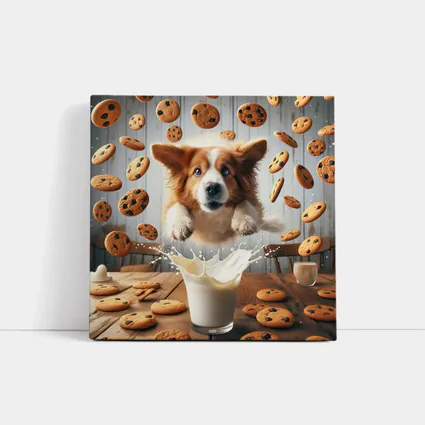 Corgi Dog Jumping Over Milk Glass Cookies