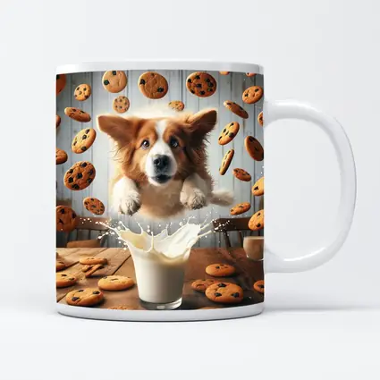 Corgi Dog Jumping Over Milk Glass Cookies