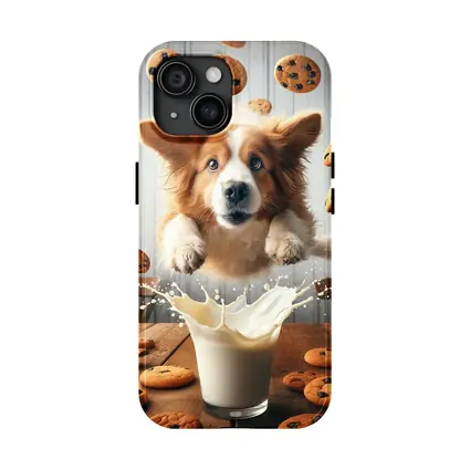 Corgi Dog Jumping Over Milk Glass Cookies