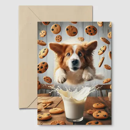 Corgi Dog Jumping Over Milk Glass Cookies