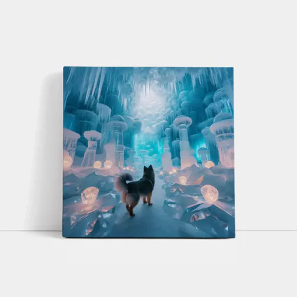 Finnish Spitz Dog In Glowing Ice Cave