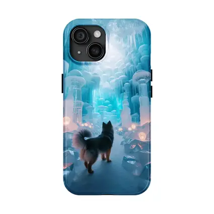 Finnish Spitz Dog In Glowing Ice Cave