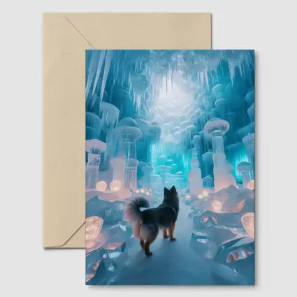 Finnish Spitz Dog In Glowing Ice Cave