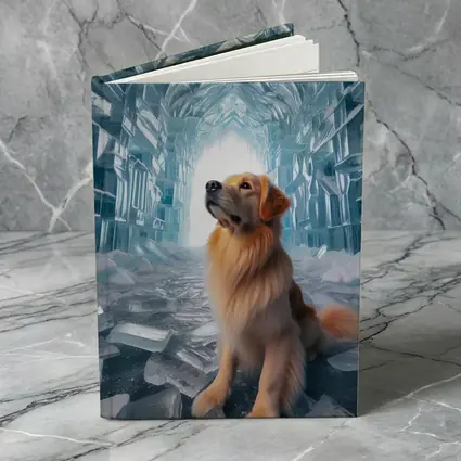 Golden Retriever Sitting In Ice Crystal Cave