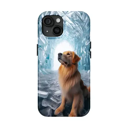 Golden Retriever Sitting In Ice Crystal Cave