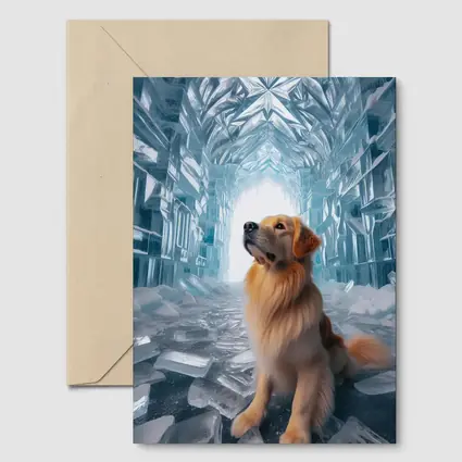 Golden Retriever Sitting In Ice Crystal Cave