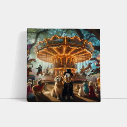 Golden Retriever Dogs Carnival Carousel Fantasy Scene
