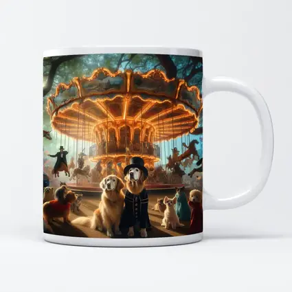 Golden Retriever Dogs Carnival Carousel Fantasy Scene