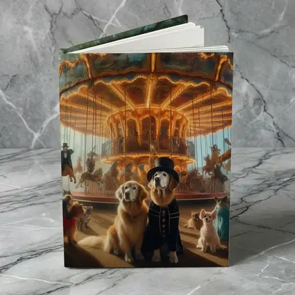 Golden Retriever Dogs Carnival Carousel Fantasy Scene