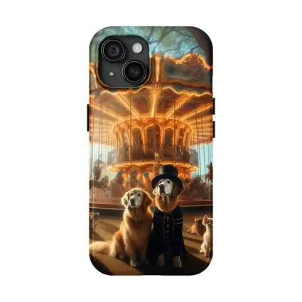 Golden Retriever Dogs Carnival Carousel Fantasy Scene