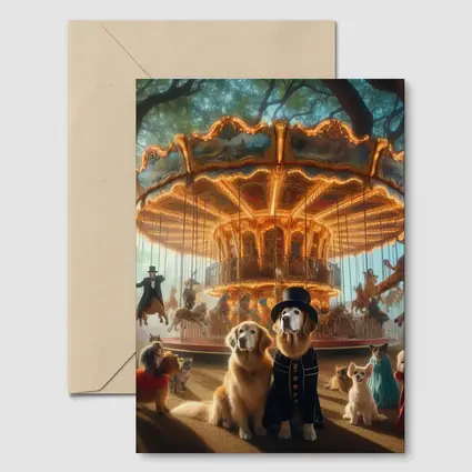Golden Retriever Dogs Carnival Carousel Fantasy Scene