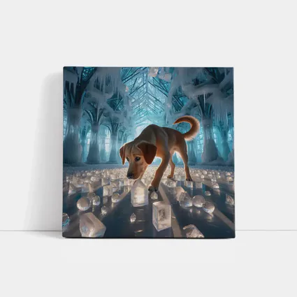 Labrador Puppy Exploring Glowing Ice Palace