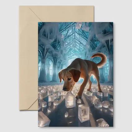 Labrador Puppy Exploring Glowing Ice Palace