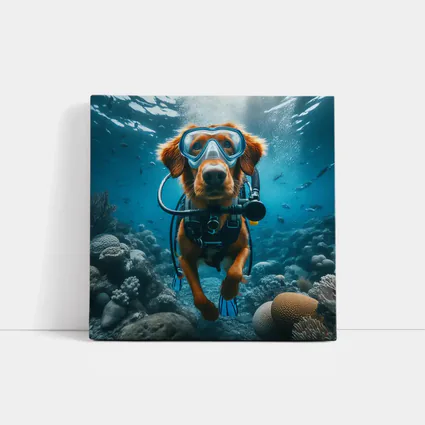Golden Retriever Scuba Diving Underwater Coral Reef