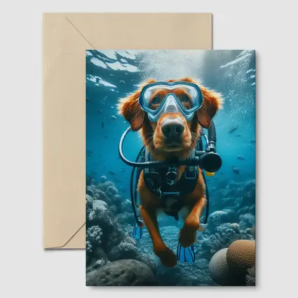 Golden Retriever Scuba Diving Underwater Coral Reef