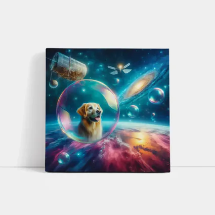 Golden Retriever Floating Bubble Outer Space Galaxy