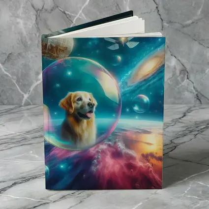Golden Retriever Floating Bubble Outer Space Galaxy