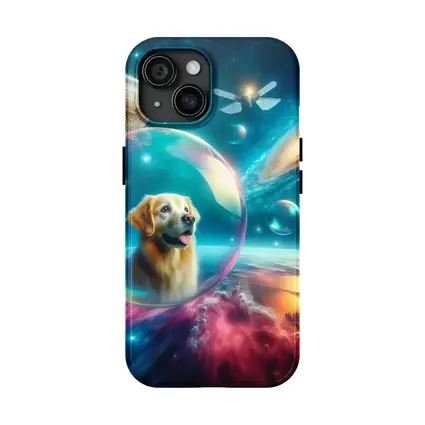 Golden Retriever Floating Bubble Outer Space Galaxy
