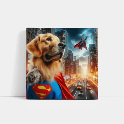 Golden Retriever Superman Cape City Street