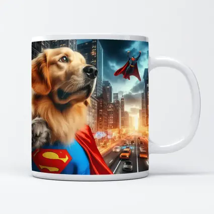 Golden Retriever Superman Cape City Street