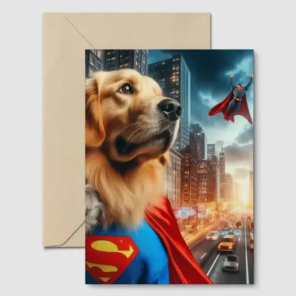 Golden Retriever Superman Cape City Street