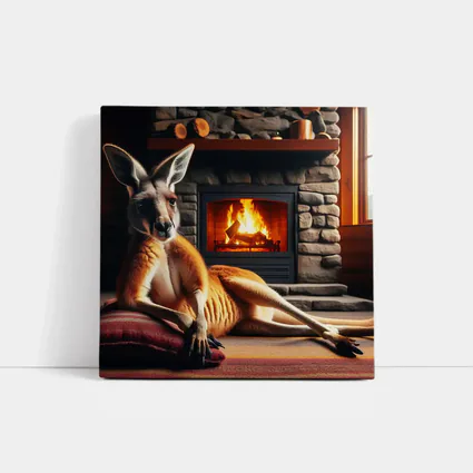 Kangaroo Relaxing By Cozy Stone Fireplace