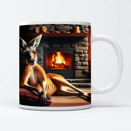 Kangaroo Relaxing By Cozy Stone Fireplace