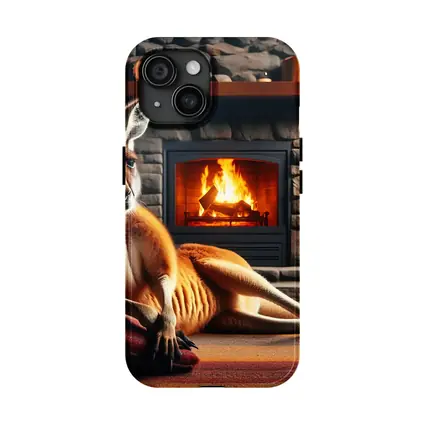Kangaroo Relaxing By Cozy Stone Fireplace