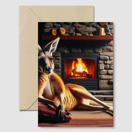 Kangaroo Relaxing By Cozy Stone Fireplace