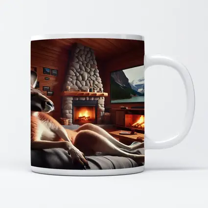 Kangaroo Relaxing In Cozy Cabin Fireplace